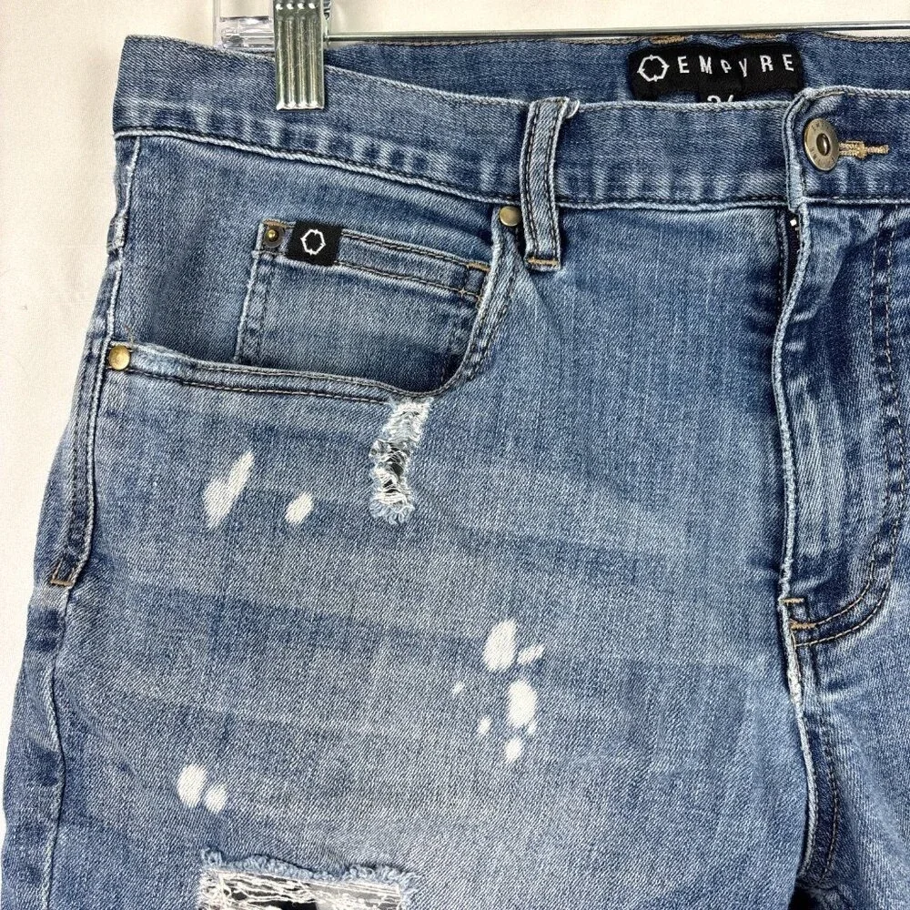 Empyre Denim Shorts Men's Size 34 Y2K Blue Distressed Cuffed Hem 11
